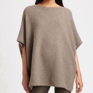 VINCE Women's Gray Cashmere and Wool Henna Poncho Ribbed Sweater